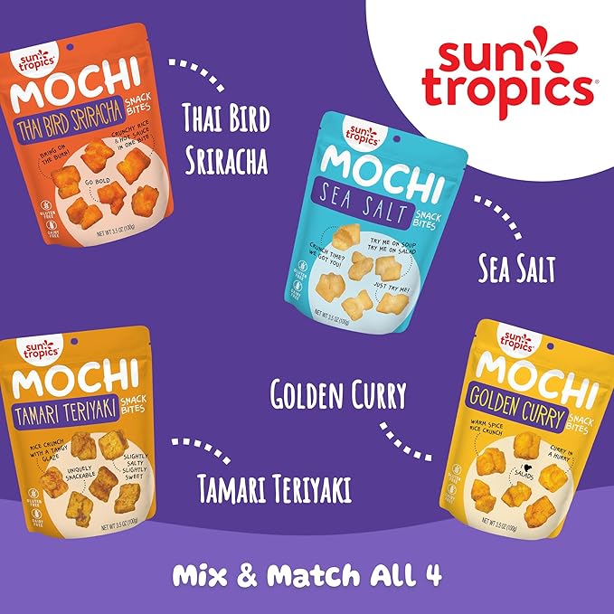 Sun Tropics Mochi Crunch, Sea Salt Flavor- 3.5 oz (6 Pack) | Crispy Crunchy Mochi Bites, Rice Nuggets | Mochi Puff Rice Crackers- Gluten Free & Dairy Free- No MSG Added | Asian Rice Snacks