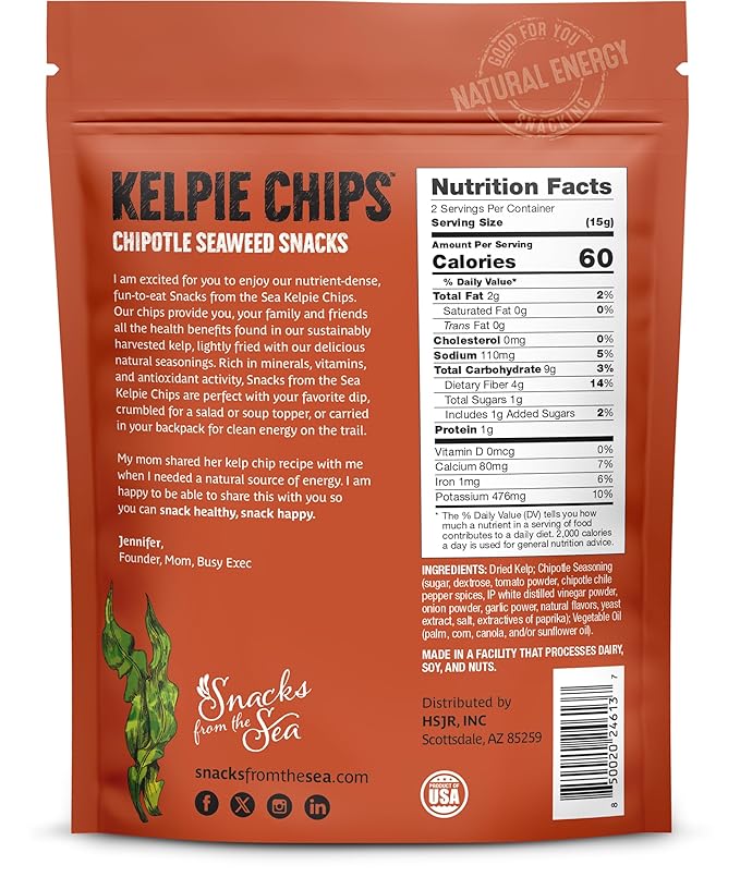 Chipotle,1oz, 3bags, Kelpie Chips healthy snack natural kelp seaweed chips superfood nutrient explosion (3 Bags, Chipotle)