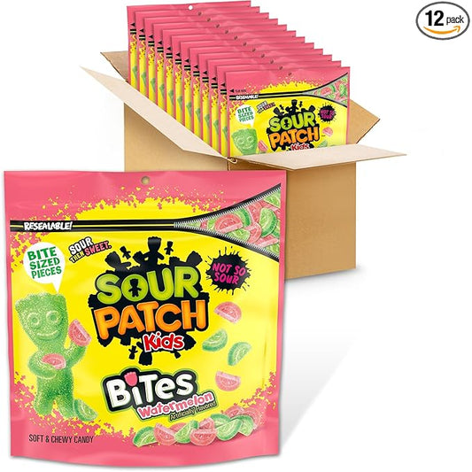 SOUR PATCH KIDS Bites Watermelon Soft & Chewy Candy, Bulk Candy, 12-12 oz Bags