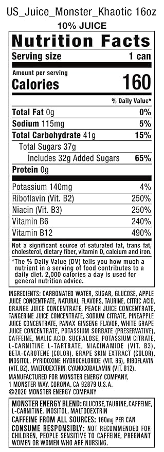Monster Energy Juice Monster, Energy + Juice, Khaotic, 16 Ounce | Pack of 24
