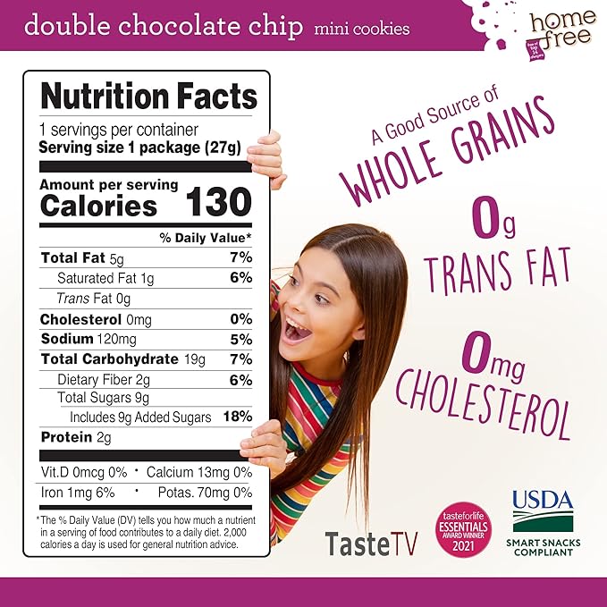 Homefree Treats You Can Trust Gluten Free Mini Cookies, Single Serve, Double Chocolate Chip, 0.95 Ounce (Pack of 64)