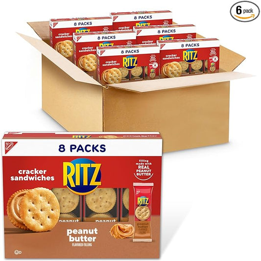 RITZ Peanut Butter Sandwich Crackers, Lunch Snacks, 48 Snack Packs (6 Boxes, 6 Crackers Per Pack)