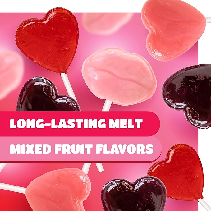 Valentine Lollipops - 90 Count - 2 Pound Box - Lips & Heart Lollipops Individually Wrapped - Classroom Candy - Assorted Berry Flavors - Valentines Candy for Party Favors