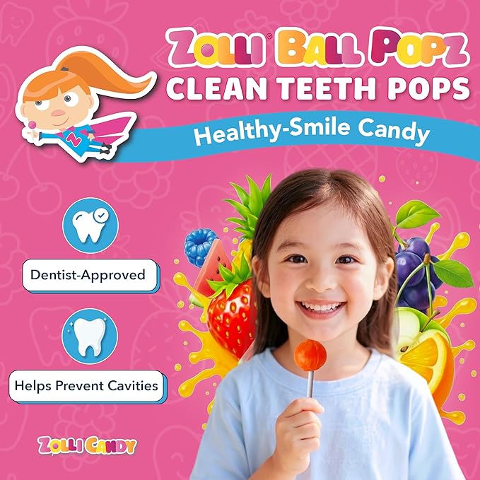 Zollipops The Clean Teeth Pops Gabby's Dollhouse, Anti Cavity Lollipops, Ball Popz, 10.4 oz Pack of 2