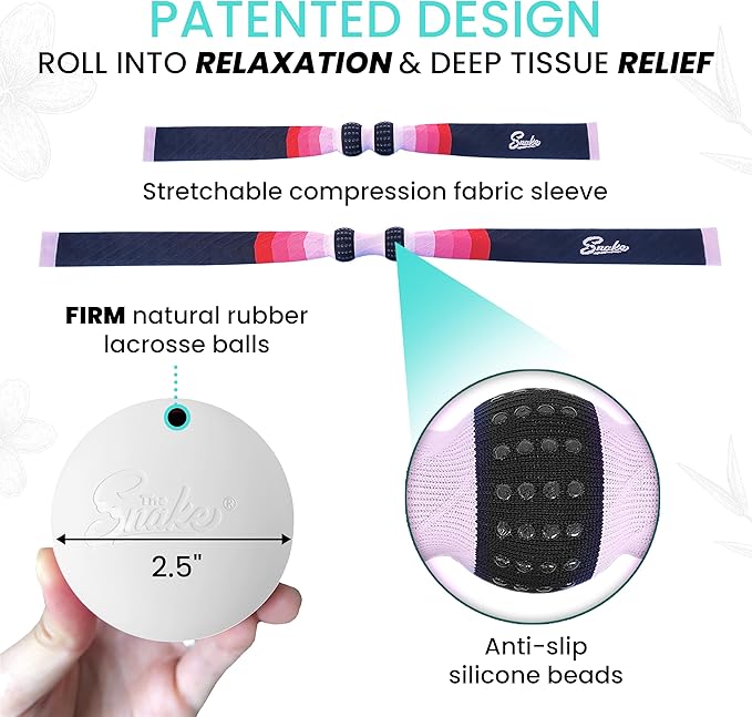 The Snake Deep Tissue Muscle Roller - Dual Lacrosse Ball Self Massager for Back, Body & Foot (Firm, Pink)