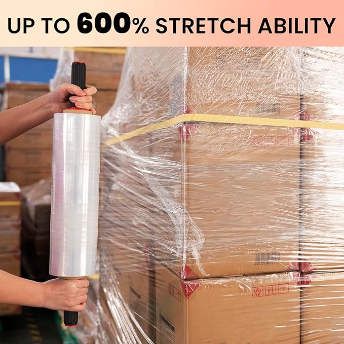 TAPEBEAR Stretch Wrap Film 80 Gauge, 15" x 1000Ft Shrink Wrap Roll with Handles, Stretch Film Roll Industrial Strength Self-Adhering Plastic Wrap for Pallet Wrapping, Furniture Moving, Luggage Packing