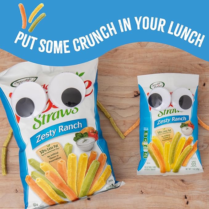 Sensible Portions Veggie Straws - Garden Snacks Variety Pack, Sea Salt, Ranch, Cheddar, Apple Cinnamon, Gluten Free Bulk Snacks, 1 Oz (Pack of 24)