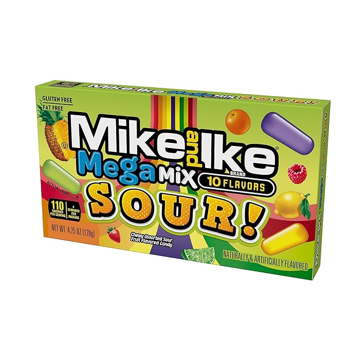 Mike and Ike Candy, Mega Mix Sour, 4.25oz Theater Box, Pack of 12