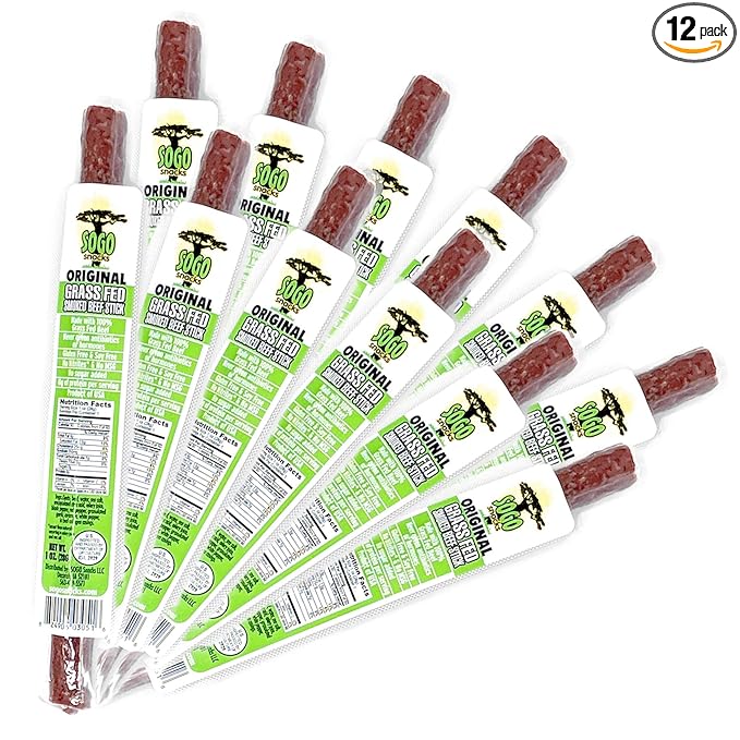 Original, Sogo Snacks, No Sugar, 100% Grass-fed & Grass-finished, Non-GMO Beef Sticks. No Added Nitrates, Gluten, Soy, MSG, Dairy, Nuts. Keto, Whole, Paleo Friendly (Original, 1-oz, 12 Count)