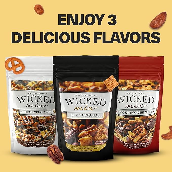 Wicked Mix Snack Mix with Mixed Nuts - Sweet and Salty Snacks Trail Mix Snack Packs with Almonds, Cashews, Pretzels, Pecans - Healthy Snacks Zero Trans Fat in Resealable Bag - Original Mix