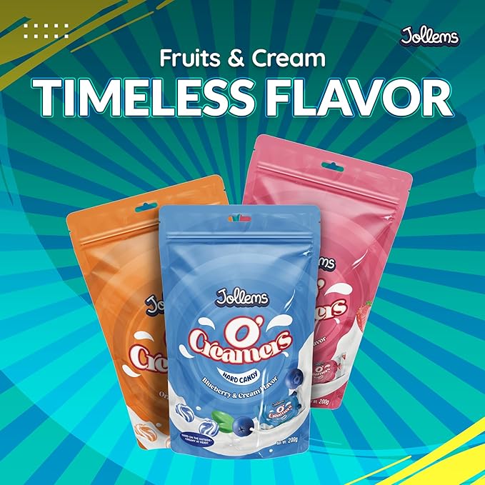 Jollems O’ Creamers Assorted Fruit & Cream Flavored Hard Candy | Individually Wrapped | 2 Pound Bulk Bag