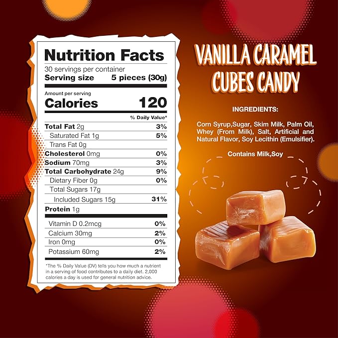Caramel Candy | 2 Pound Bag | Caramels Individually Wrapped | Vanilla Flavor | Classic Chewy Candy for Gifting, Baking, Office Bowls and Party Favors
