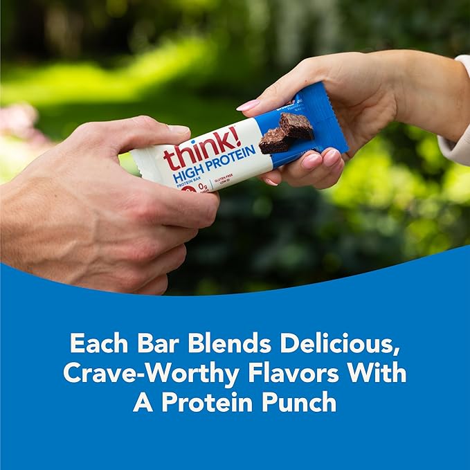 think! Protein Bars, High Protein Snacks, Gluten Free, Kosher Friendly, Brownie Crunch, Nutrition Bars, 2.1 Oz per Bar, 30 Count (Packaging May Vary)