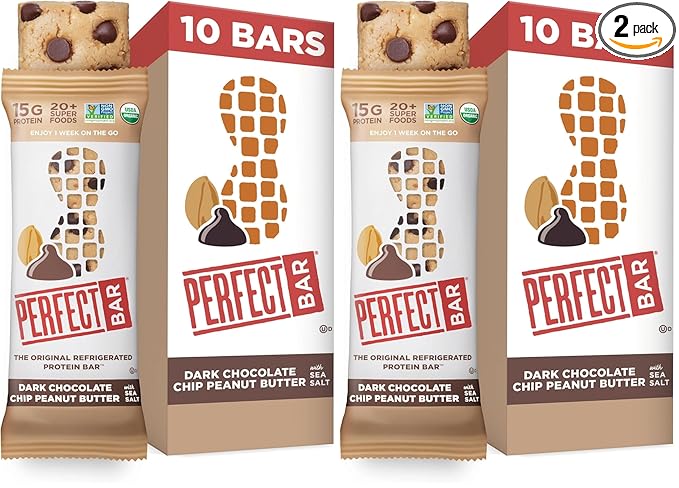 Perfect Bar, Dark Chocolate Chip Peanut Butter Protein Bar, High Protein, Organic, Gluten Free, Soy Free, Non GMO, No Sugar Alcohols, 2.3 Ounce Bar, 10 Count (Pack of 2)