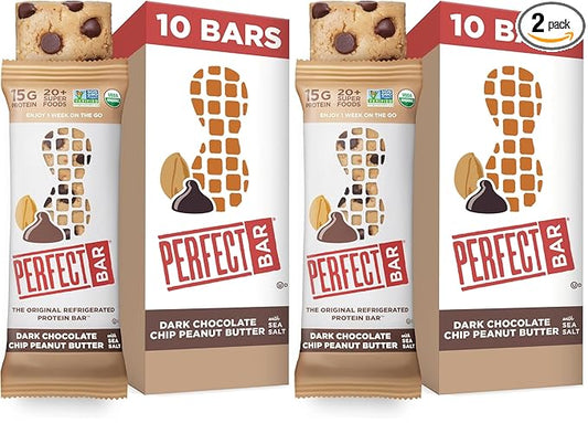 Perfect Bar, Dark Chocolate Chip Peanut Butter Protein Bar, High Protein, Organic, Gluten Free, Soy Free, Non GMO, No Sugar Alcohols, 2.3 Ounce Bar, 10 Count (Pack of 2)