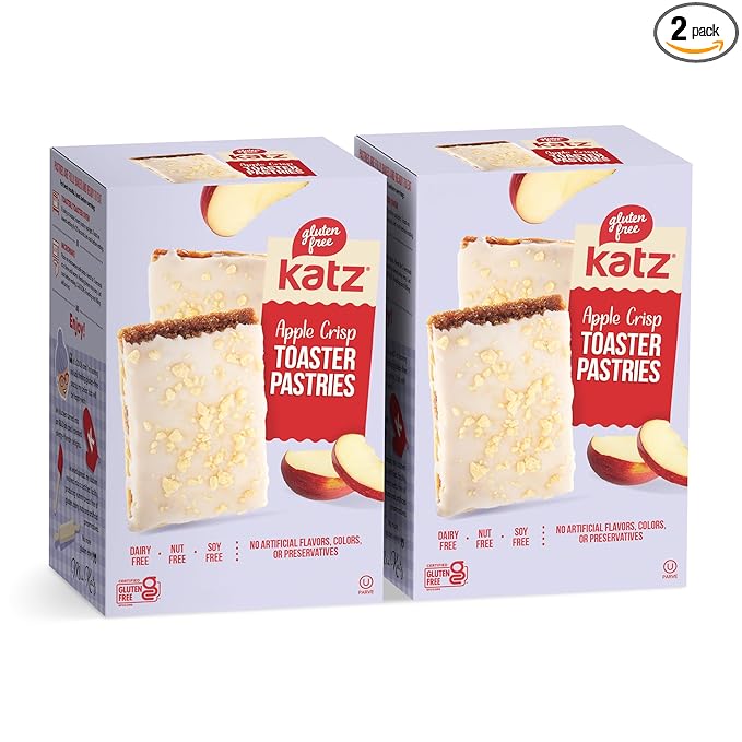 Katz Gluten Free Apple Crisp Toaster Pastries.Healthy Snacks for adulte & Kids. Free of Dairy, Peanuts, Tree Nuts, and Sesame, No Artificial Color. Kosher Snacks 8oz (2pk)