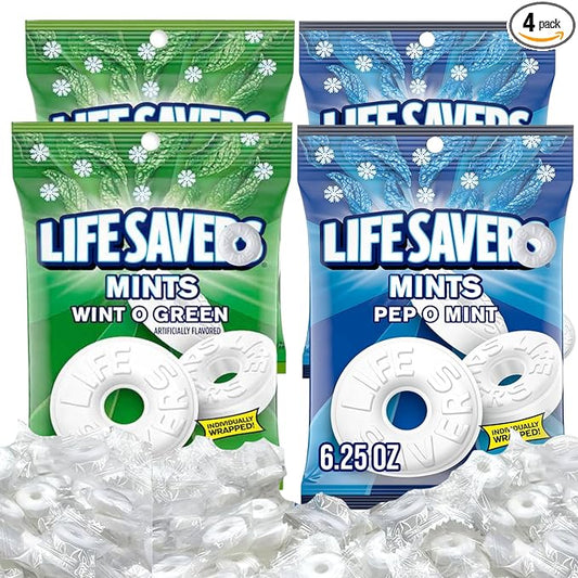 Wint O Green & Pep O Mint Hard Candy, 6.25 oz (Pack of 4) Mints Bulk, Perfect for Sharing, Gifting, Weddings and Special Events, Classic Wintergreen & Peppermint Individually Wrapped with a Cool, Refreshing Taste (Wint O Green & Pep O Mint)