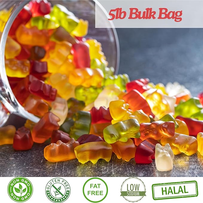 Halal Gummy Bears - 5lbs Bulk Gluten Free Candy Variety Pack, Halal Candy, Gummy in Bulk, Fun Snacks, Fruit Snacks - Perfect for Parties and Events - Delicious and Chewy Treats for All Ages