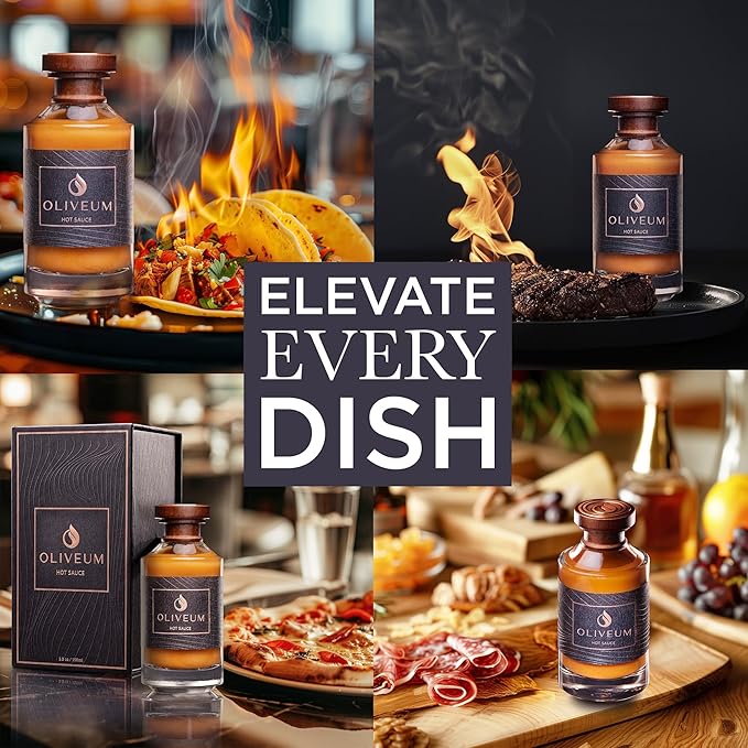 Oliveum Hot Sauce - Gourmet Medium Spice Organic Habanero Peppers. Unique Spicy Salsa Flavor For BBQ, Mexican, Asian, Steak, Chili, Tacos, Buffalo, Wings, Pizza. Experience Fancy Luxury Craft Hand Made Small Batch Best and Hottest Gift Idea For Men in ...