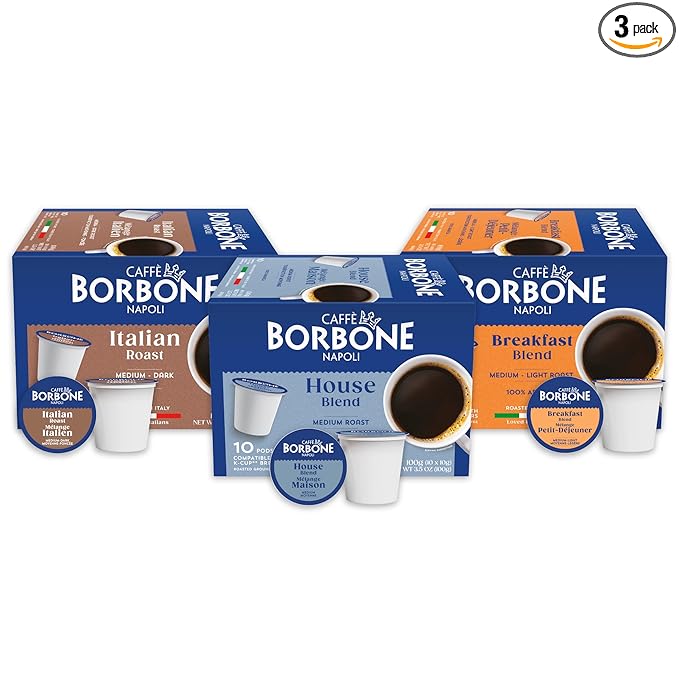 Caffè Borbone Variety Pack Coffee Pods (30 Count) – House, Breakfast & Italian Roast Blends for a Smooth, Bold & Balanced Brew – Single Serve Coffee Pods Compatible with K-Cup Brewers