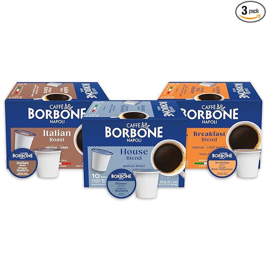 Caffè Borbone Variety Pack Coffee Pods (30 Count) – House, Breakfast & Italian Roast Blends for a Smooth, Bold & Balanced Brew – Single Serve Coffee Pods Compatible with K-Cup Brewers
