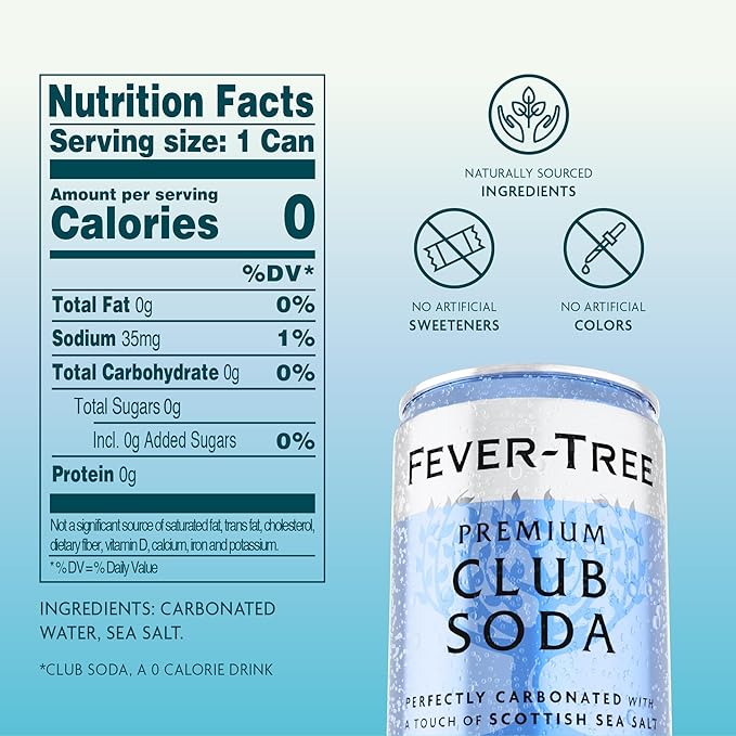 Fever-Tree Club Soda – Premium Zero Calorie Mixer for Cocktails and Mocktails, 5.1 fl oz Cans, Pack of 8 – Naturally Sourced, Non-GMO