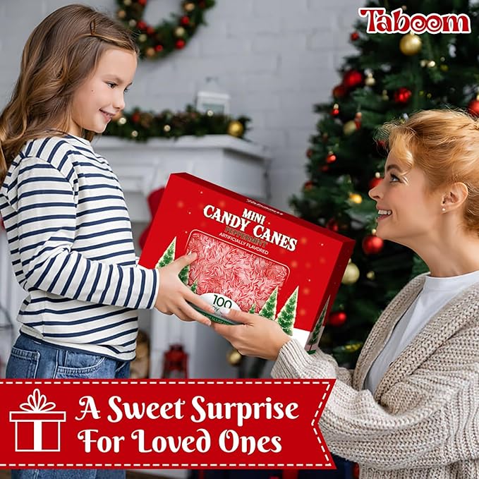 Mini Candy Cane Individually Wrapped 100 Pack - Dye-Free Small Peppermint Candy Canes Red & White Christmas Candy For Holiday Gifts, Stocking Fillers, Party Favors & Decorations