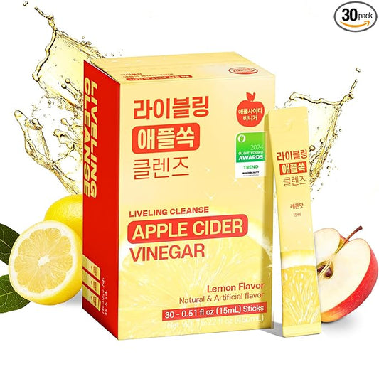 [Liveling] Apple Cider Vinegar Drink Stick with 7,500mg ACV – Lemon Flavor | Supports Digestion, Daily Cleanse, Sugar-Free, Low-Calories, Portable On-The-Go Packets (30 sticks)