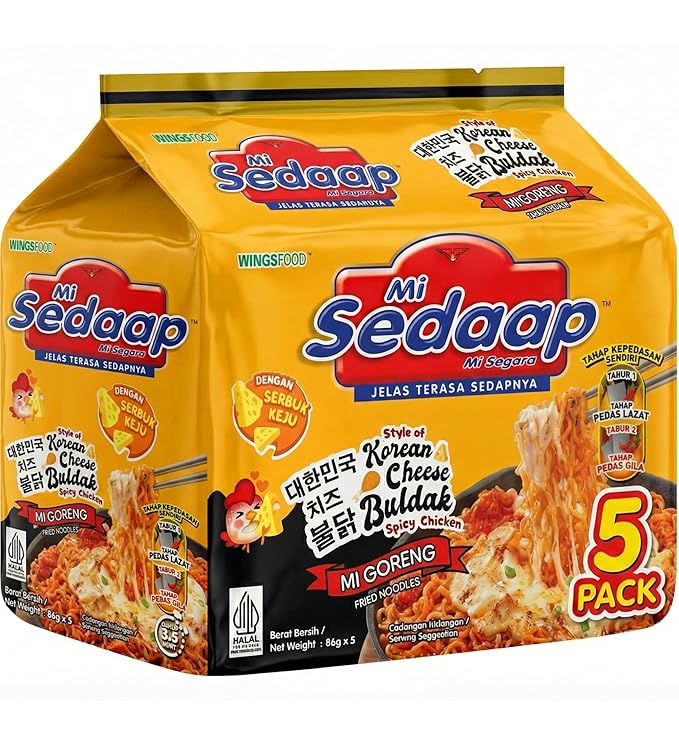 Mi Sedaap Korean Cheese Buldak Spicy Chicken Instant Noodles (Pack of 5)