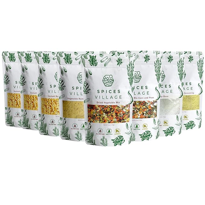 Spices Village Ramen Party Box – 3 Pack Noodles, 2 Pack Dried Vegetable Mixes & 3 Flavored Soup Bases – Chicken, Beef & Vegetable – Gourmet DIY Ramen Kit – Perfect for Gifts & Family Nights