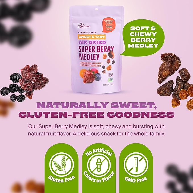 Whitney Jordan Naturals Air-Dried Super Berry Medley 2 Oz, Pack of 10 - Dried Fruit Snack Made from Real Berries - Non-GMO, Gluten-Free, Vegan, Chewy Real Fruit for Healthy Snacking On-the-Go