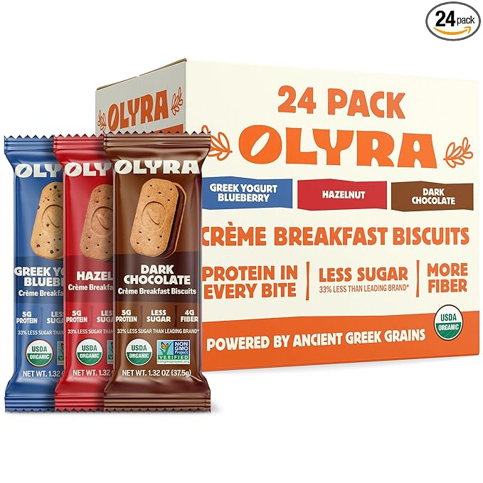 Olyra Variety Pack Sandwich Breakfast Biscuits, Organic Snacks, Healthy Snacks for Adults and Kids, Office Snack Low Sugar, High Fiber, Vegan Organic Cookies, USDA Certified Organic, Non GMO (Pack of 24)