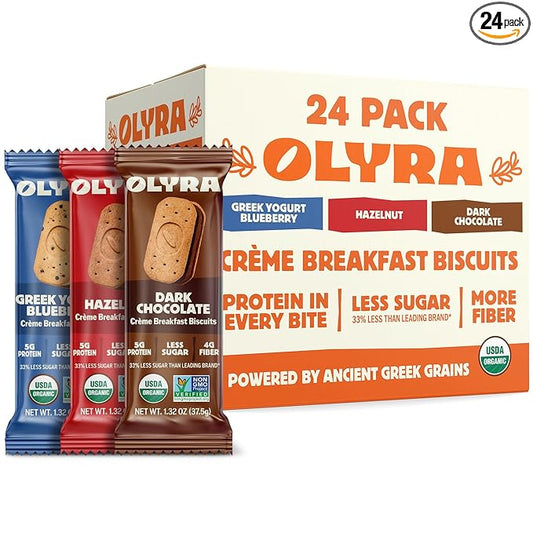 Olyra Variety Pack Sandwich Breakfast Biscuits, Organic Snacks, Healthy Snacks for Adults and Kids, Office Snack Low Sugar, High Fiber, Vegan Organic Cookies, USDA Certified Organic, Non GMO (Pack of 24)