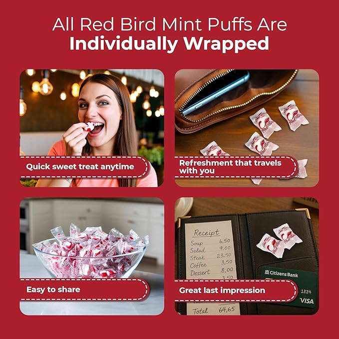 Red Bird Soft Peppermint Candy Mints, Bulk Candy Individually Wrapped, 46 oz Bag (Case of 6)