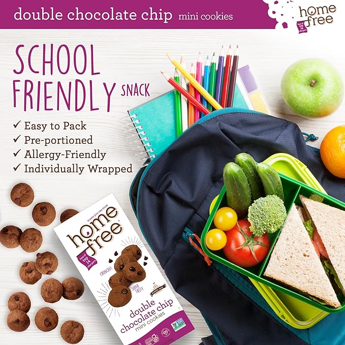 Homefree Mini Double Chocolate Chip Cookie Box, Gluten Free, Nut Free, Vegan, School Safe and Allergy Friendly Snack, 5 oz. Box (Pack of 6)