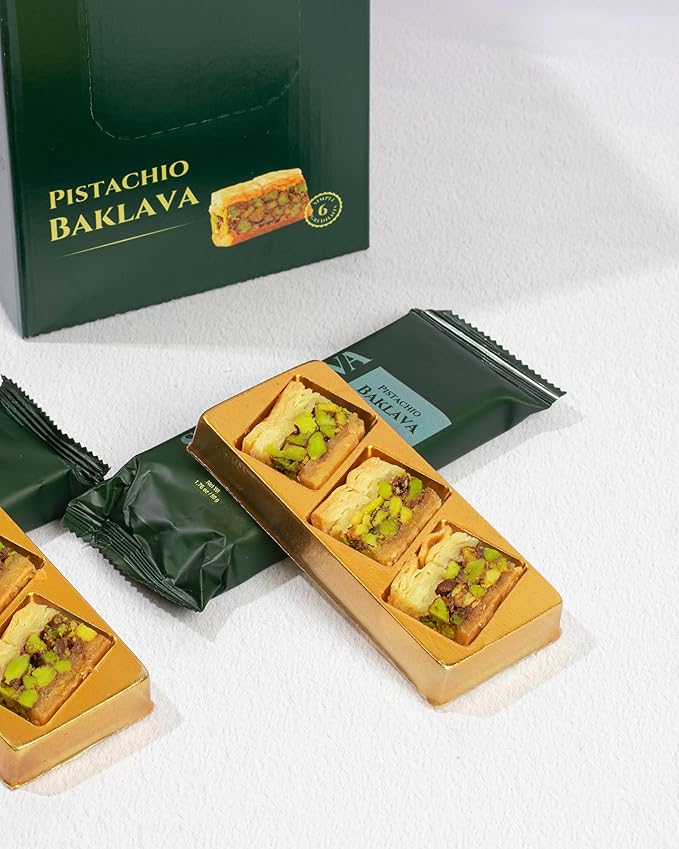 Snacklava Pistachio Baklava Bites - 6 Pack (3 Pieces per Pack) - No Artificial Ingredients, Colors or Preservatives (Pack of 6, Pistachio)