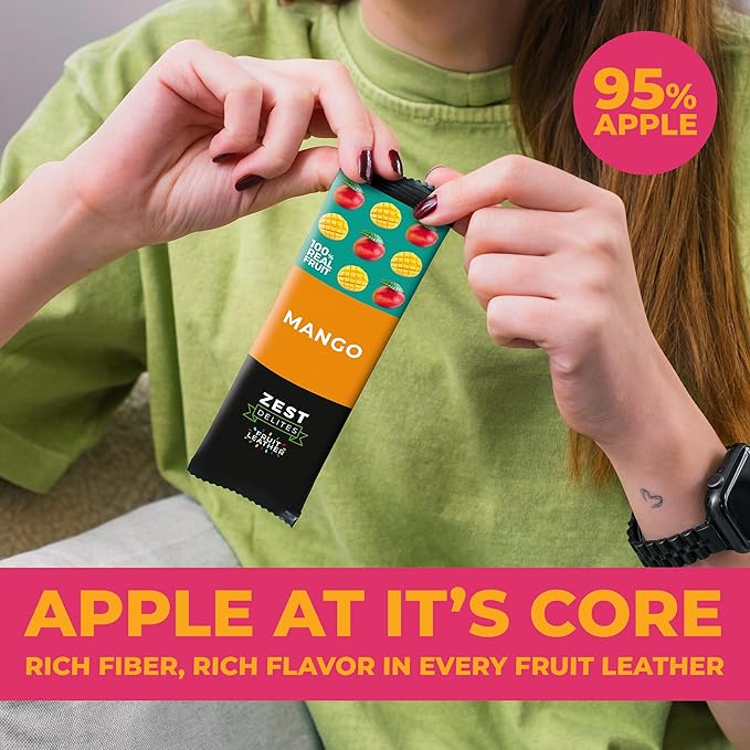 Fruit Snacks by Zest Delites, Fruit Leather Bars, Healthy Snacks for Adults & Kids, Vegan, Dried Apple-Based Pineapple, Mango, Blueberry, Raspberry Strips 0.88 oz x 36