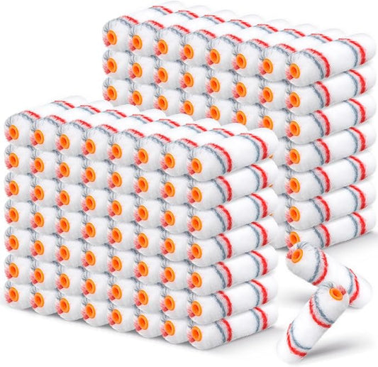 Leumoi 300 Pcs 4 Inch Mini Paint Roller Cover 1/2" Nap Small Microfiber Roller Covers Home Repair Tools House Household Supplies Kit(Red, Gray)