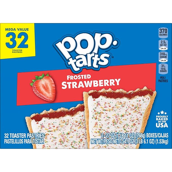 Pop-Tarts Toaster Pastries, Breakfast Foods, Kids Snacks, Frosted Strawberry (32 Pop-Tarts)