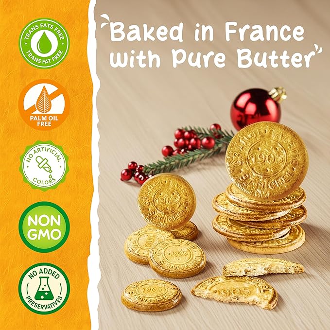 St Michel Christmas La Grandes Galette Butter Cookies Biscuits WIth Sea Salt Tin 300 gr