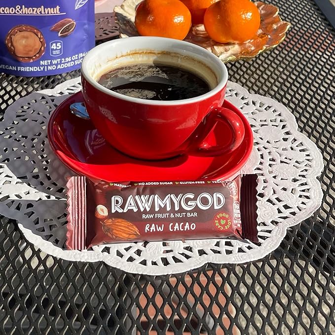 RAWMYGOD Fruit and Nut Bars, Gluten Free, Vegan, No Added Sugar (16 bars, Raw Cacao)