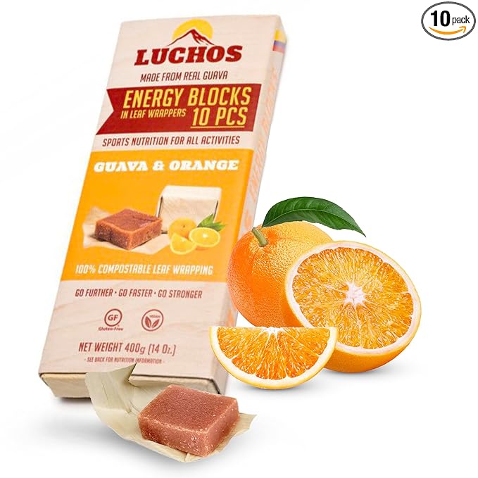 LUCHOS Energy Blocks - Guava & Orange, 10 x 400 g | Colombian On-the-Go Sports Nutrition for Running, Cycling & Hiking | A Natural Alternative to Bars & Gels | Vegan, Gluten Free & Easy to Digest