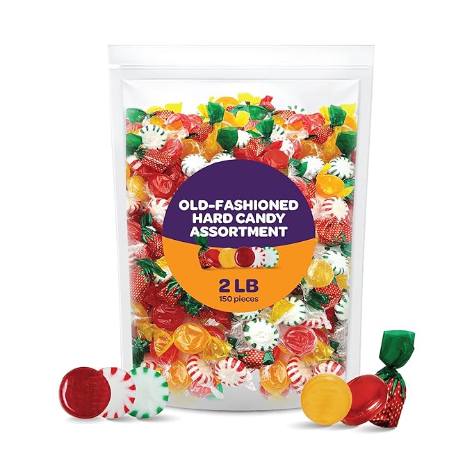 Old School Hard Candy Mix - 2 Pound Bulk Pack (150 Count) - Hard Candy Individually Wrapped for Nostalgic Holiday Buffets, Office Bowls and Gifting