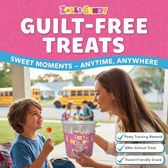 Zolli Ball Popz Clean Teeth Sugar Free Candy - Dye-Free, Keto & Diabetic-Friendly, Dentist-Approved Treats for Kids (Natural Fruit Flavors, 60 count)