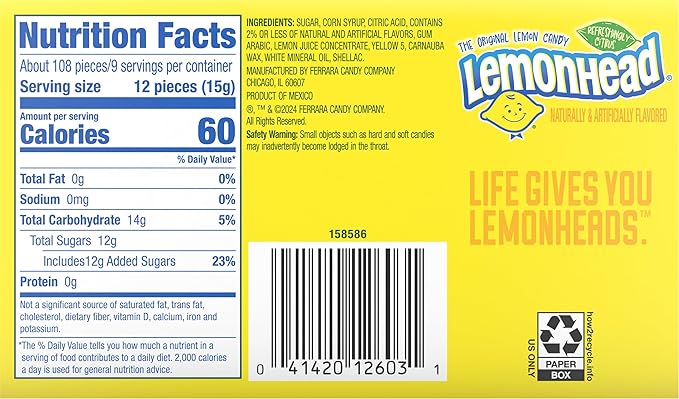 Lemonhead Hard Lemon Candy, 5 Ounce Movie Theater Candy Boxes (Pack of 12)