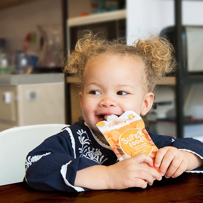 HAPPYTOT Organics Stage 4 Baby Food Pouches, Gluten Free, Vegan Snack, SuperFoods Fruit & Veggie Puree, Apples, Butternut Squash & Chia, 4.22 Ounce (Pack of 16)