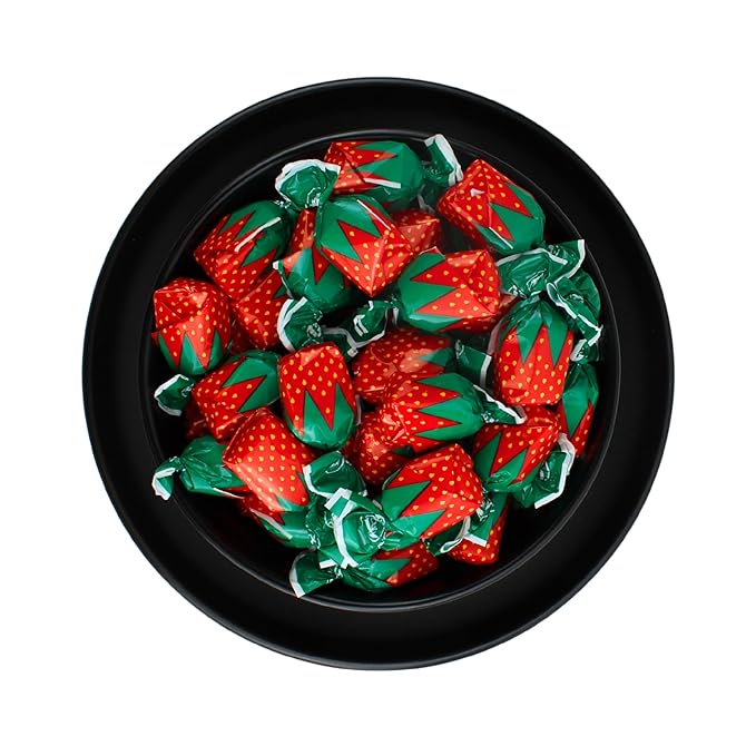 Hard Strawberry Candy - Individually Wrapped Strawberry Candies with Soft Center - Filled Bon Bon Bulk Hard Candies - Grandma's Candy - Classic Berry Shaped Fruit Filled Bonbons (4 Pound)