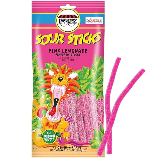 DOUzzle Valentines Day Sweet Treats, Sour Sticks Chewy Candy Straws Pink Lemonade (3.5 OZ - 1 Pack) Goodie Bag Stuffer, Pinata Filler - Kosher Parve