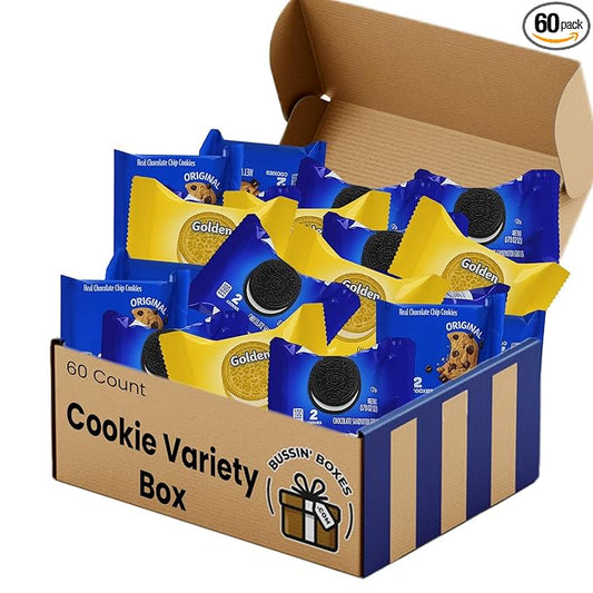 Cookie Variety Pack – 60 Count Snack Box with Individually Wrapped Cookies – Bulk Assortment for School, Office, Gifting, and Care Packages Assembled by Bussin Boxes