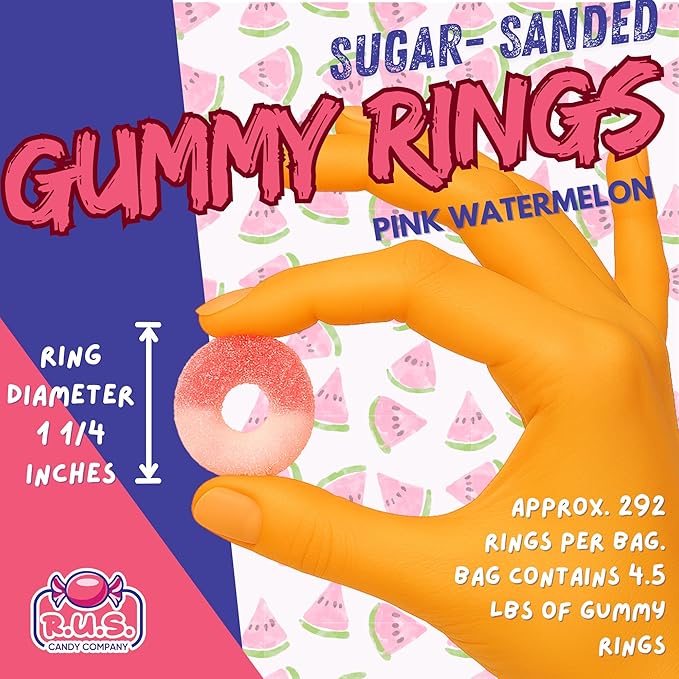 Pink Watermelon Ring Gummies 4.5 lbs Bulk Bag – Fruity Gummy Candy – Fresh, Soft & Chewy – Party, Snack, Candy Buffet – by RUS Candy Company (Pink Watermelon)